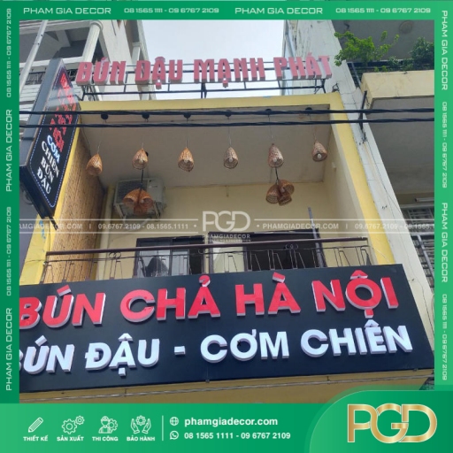 Làm bảng hiệu Alu chữ nổi Mica hộp đèn quán bún đậu Mạnh Phát