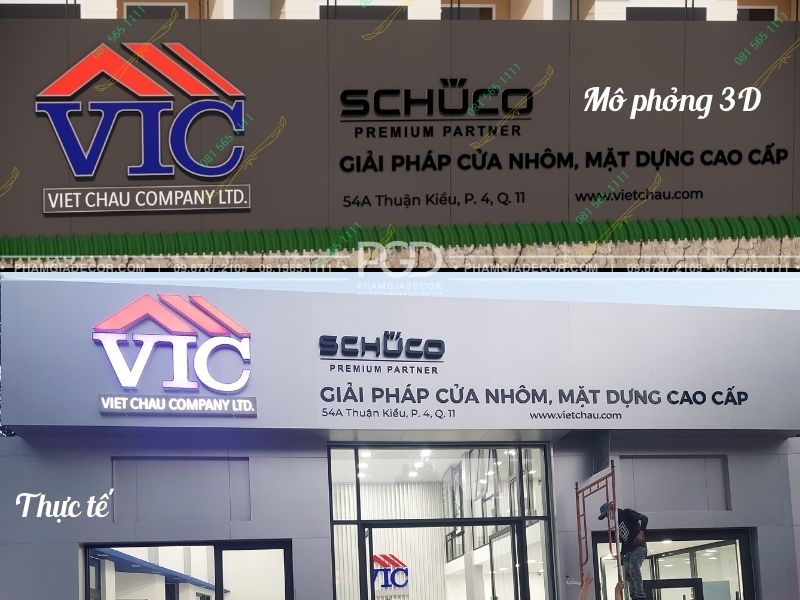 Bảng hiệu Alu chữ Mica, mô phỏng và thực tế