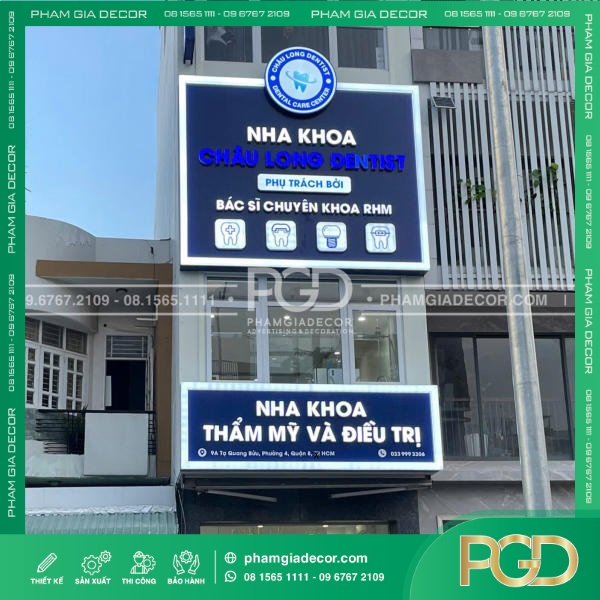 Bảng Hiệu Alu Chữ Nổi Mica Âm Led Sáng Mặt Nha Khoa Long Châu