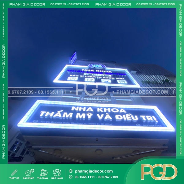 Bảng Hiệu Alu Chữ Nổi Mica Âm Led Sáng Mặt Nha Khoa Long Châu