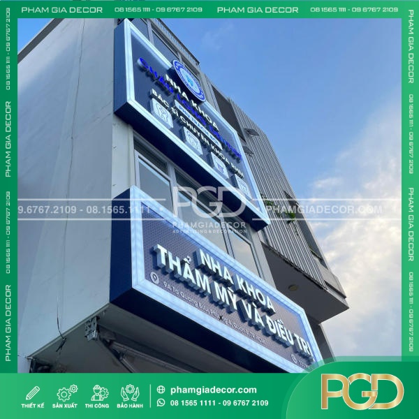 Bảng Hiệu Alu Chữ Nổi Mica Âm Led Sáng Mặt Nha Khoa Long Châu