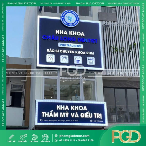 Bảng Hiệu Alu Chữ Nổi Mica Âm Led Sáng Mặt Nha Khoa Long Châu