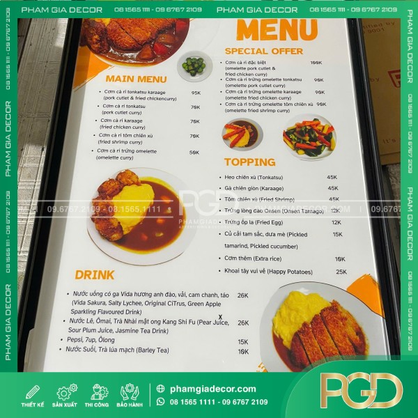 hộp đèn menu nắp bật