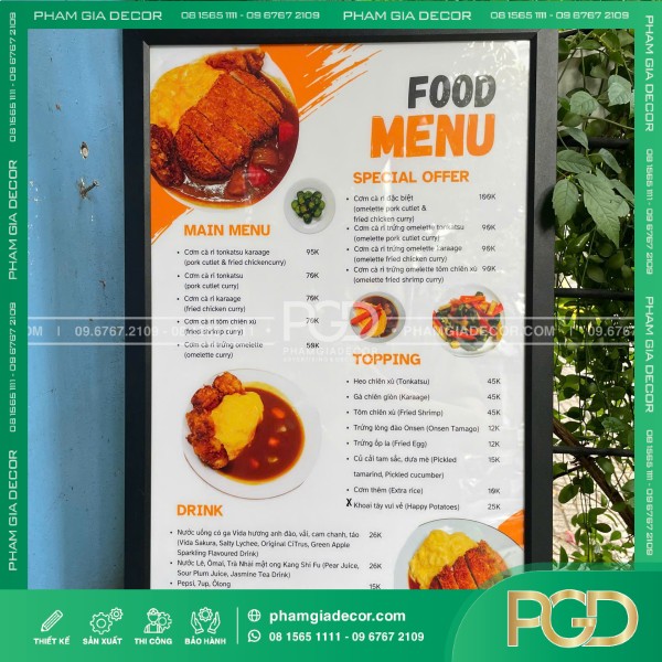 hộp đèn menu nắp bật