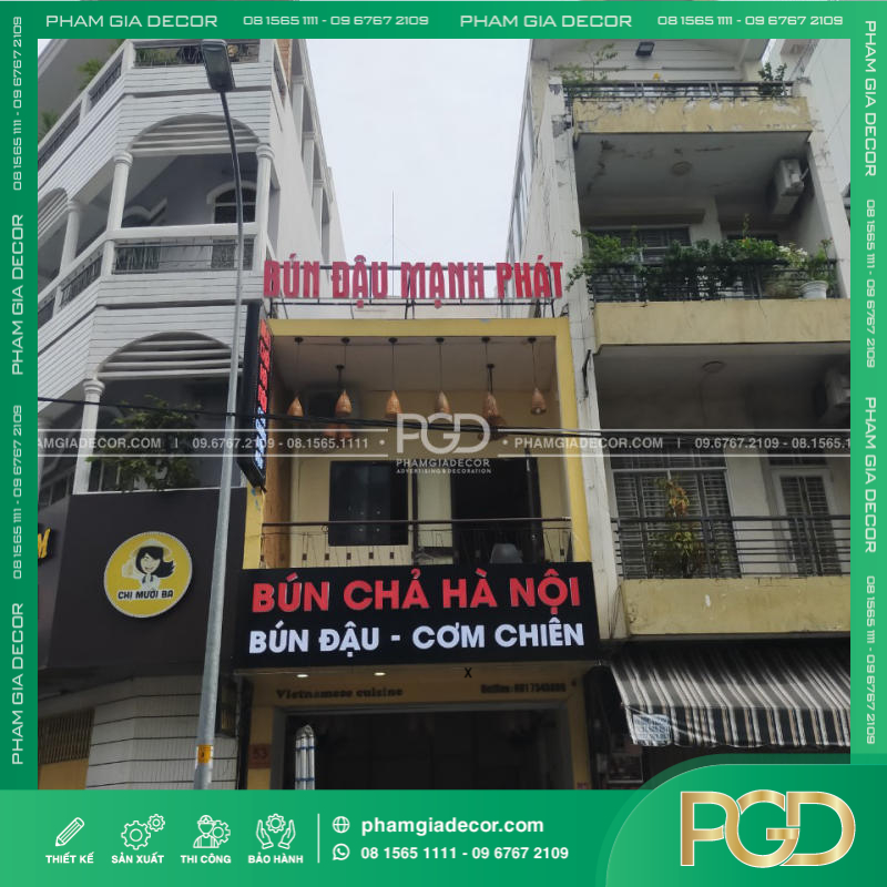 Làm bảng hiệu Alu chữ nổi Mica đèn bún đậu Mạnh Phát