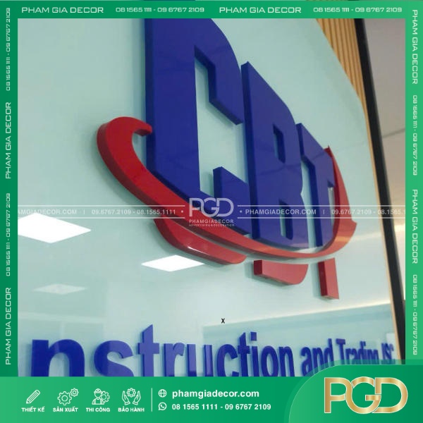 Logo Nổi Mica Văn Phòng Nền Kính Led Sáng Viền Logo CBT