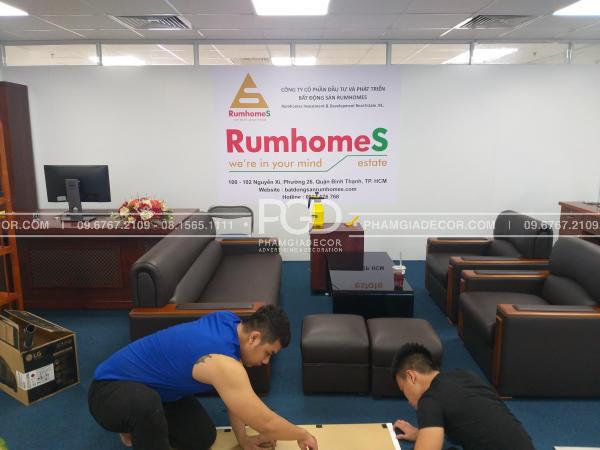 làm logo văn phòng background decal dán tường